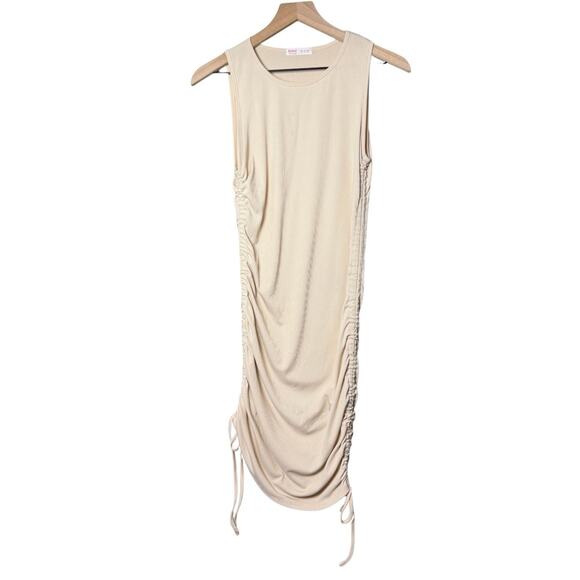 Romwe Beige Dress Sleeveless Adjustable String Ruched Sides Size M - Picture 1 of 9